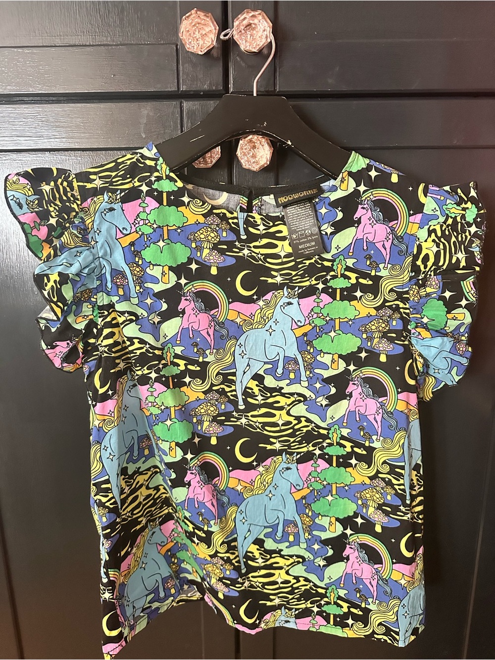 Nooworks Unicorn Forest ruffle sleeve top